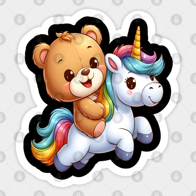 Cute Bear Riding a Happy Unicorn Kawaii Sticker by Teddy Club